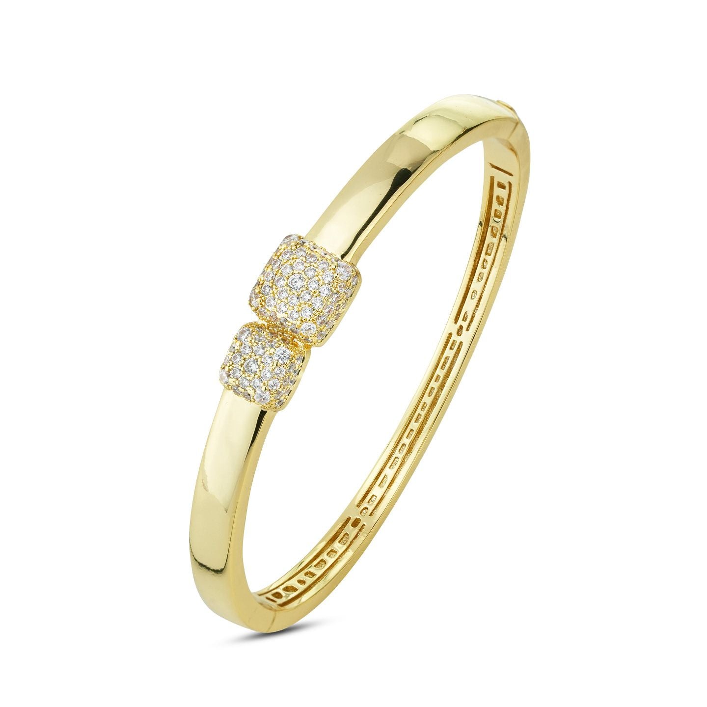 Bracciale rigido placcato oro giallo con quadrati in pavè di zirconi XB1047D