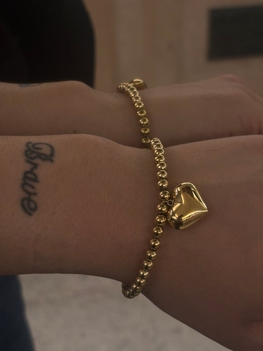 Bracciale Palline e Cuore Pendente