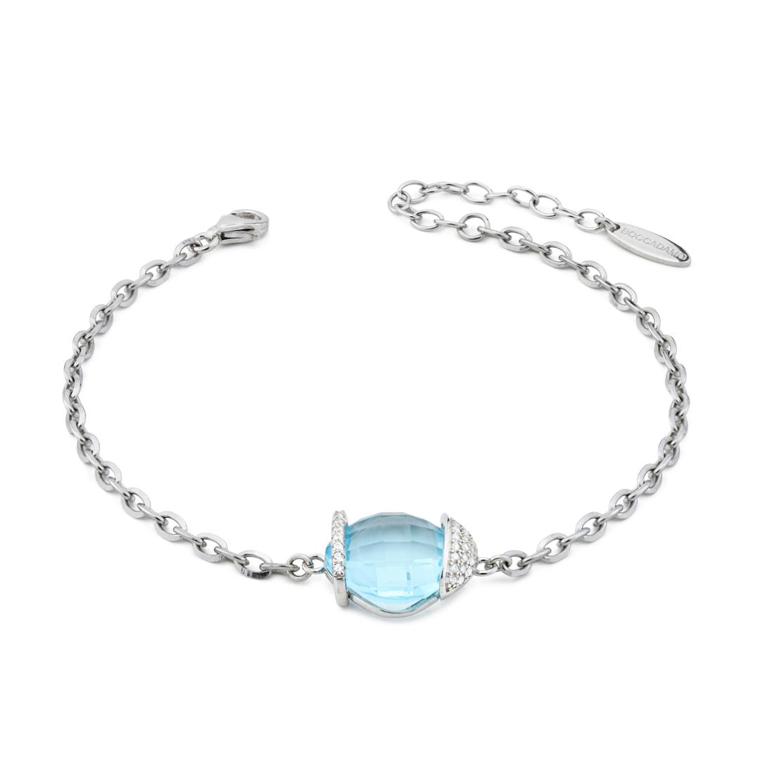 Bracciale in argento con cristallo color acquamarina e zirconi BBR107A