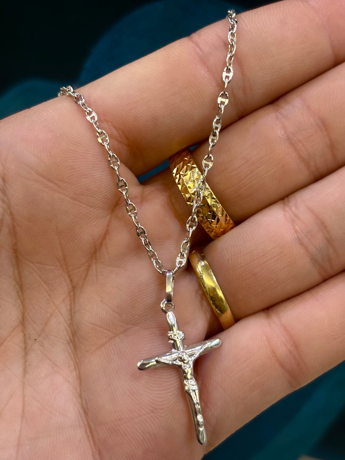 Collana Crocifisso Oro Bianco 18 Carati