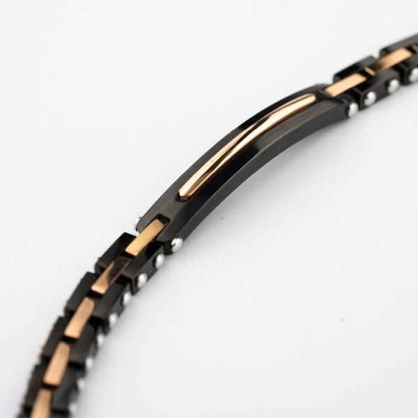Bracciale Boccadamo uomoABR792  a maglia articolata in Pvd nero con piastra centrale e maglie interne in Pvd rosa