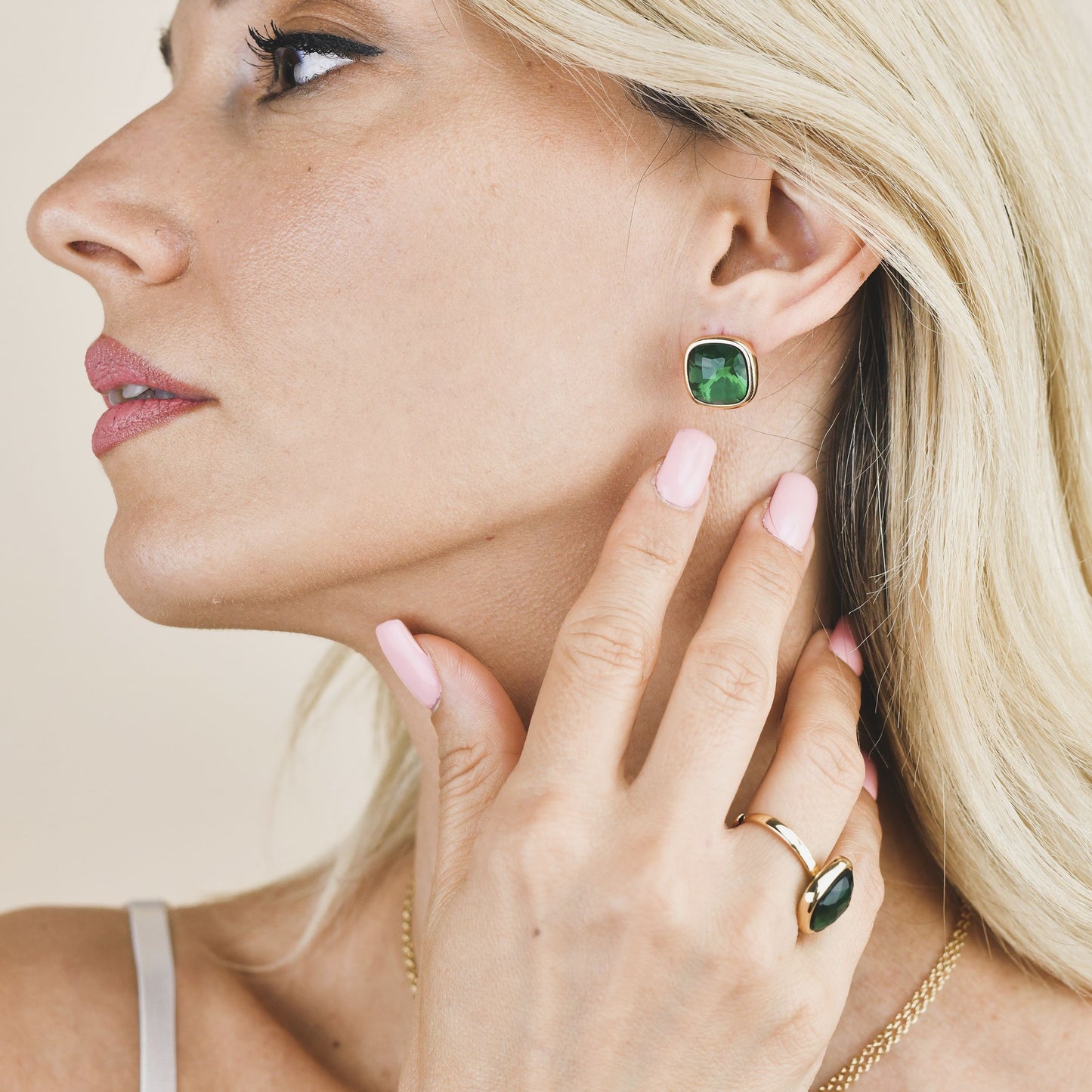 Anello placcato oro giallo con cristallo grande verde tormalina XAN207DE