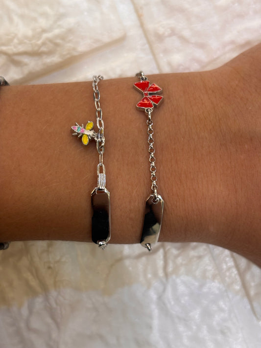 Bracciale Bimba ape e fiocco argento