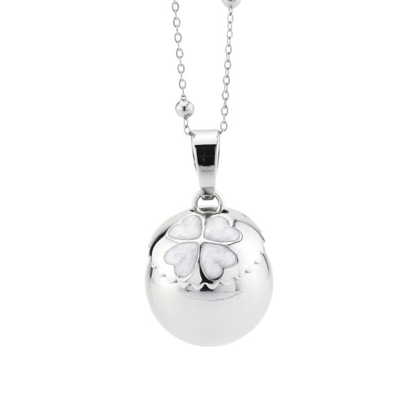 Collana Chiama Angeli con coppetta rodiata e quadrifoglio smaltato tr/gr32