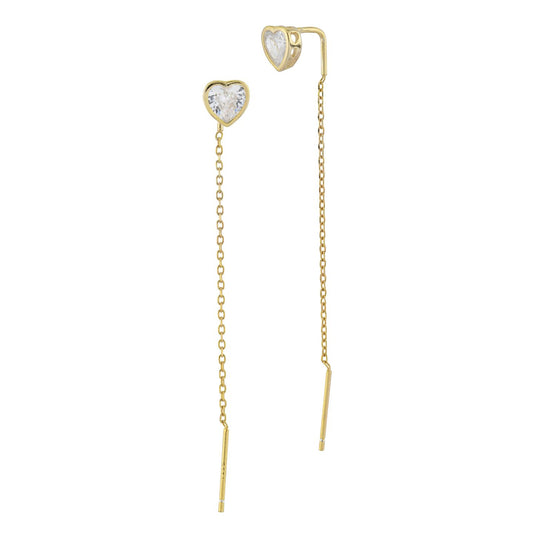 Orecchini con zircone sfaccettato a cuore e filo a cascata