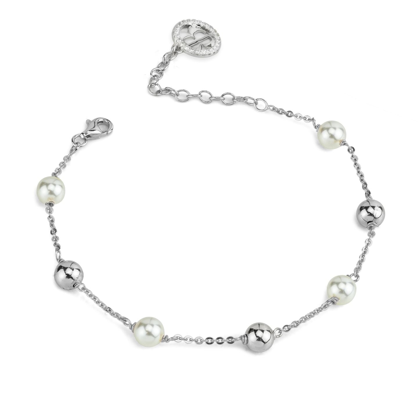 Bracciale in argento con intercalari di perle medie e boules BBR134