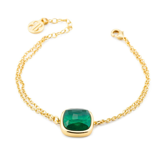 Bracciale placcato oro giallo con doppia catena e cristallo grande verde tormalina XB1009DE