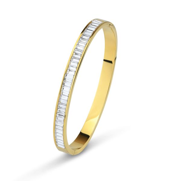 Bracciale in acciaio rigido con centrale di cristalli taglio baguette