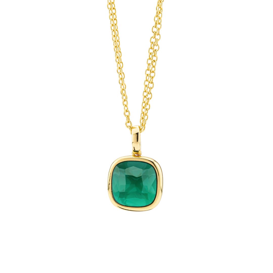 Collana placcata oro giallo con pendente di cristallo grande verde tormalina XGR710DE