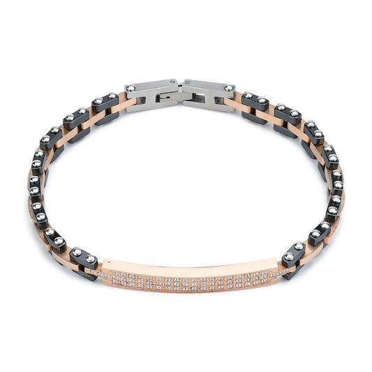 Bracciale uomo modulare in Pvd nero centrale e zirconi bianchi ABR701RS