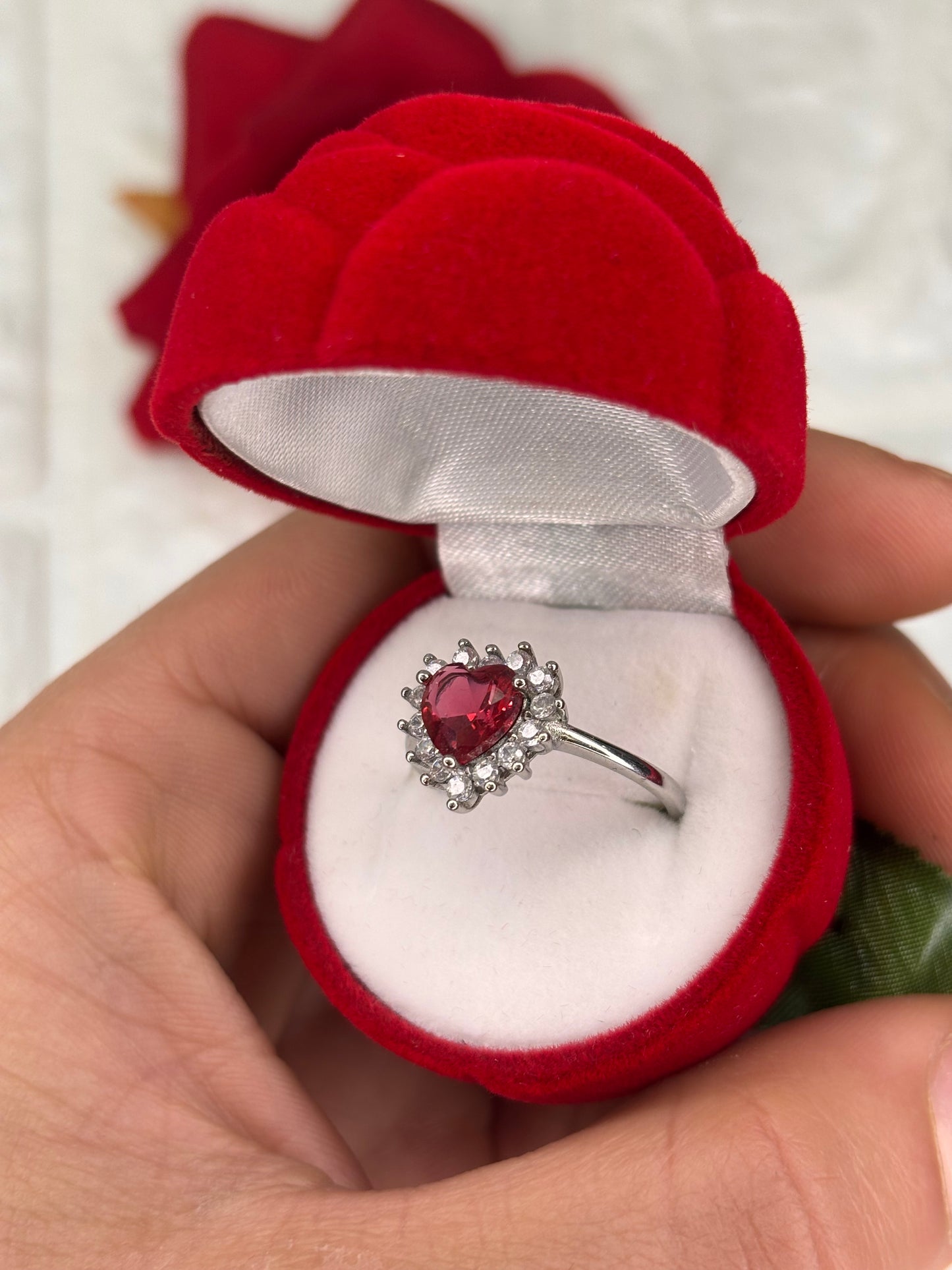 Anello Cuore Rosso in argento 925