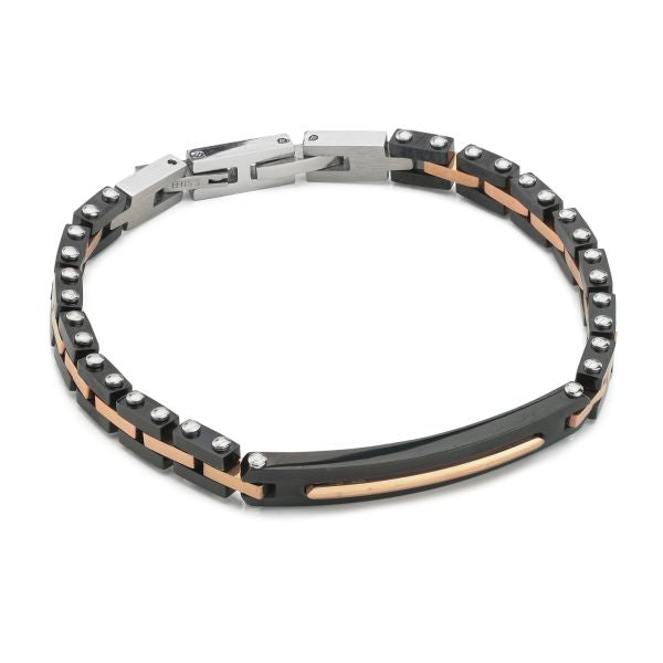 Bracciale Boccadamo uomoABR792  a maglia articolata in Pvd nero con piastra centrale e maglie interne in Pvd rosa