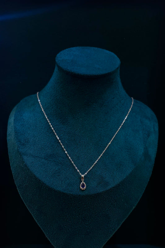 Collana Oro Bianco 18 Carati Goccia blu e zirconi