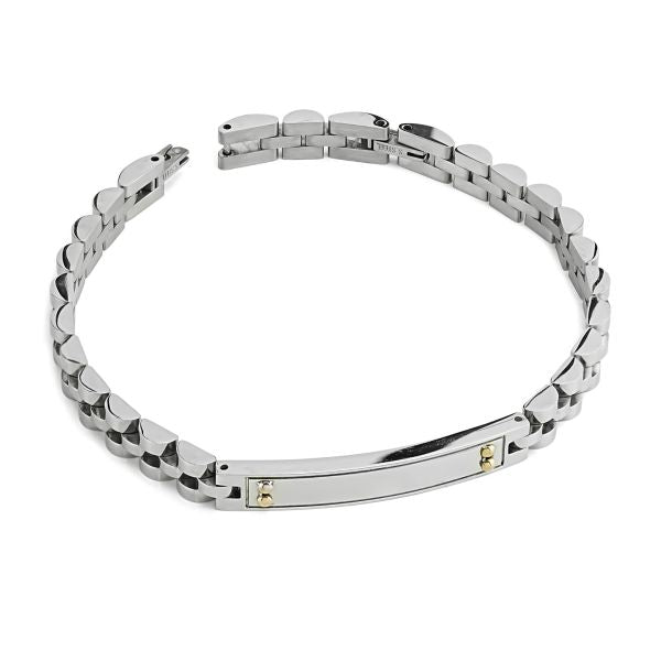 Bracciale uomo con placca centrale e dettagli placcati oro ABR736