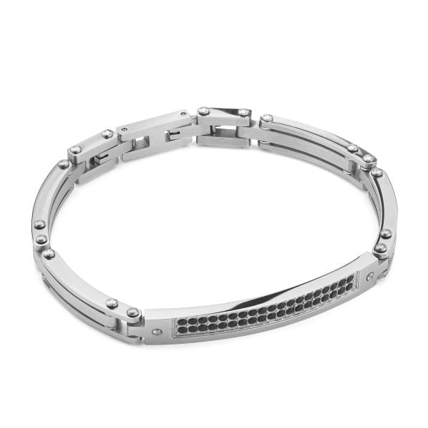 Bracciale Boccadamo  uomo ABR779  a maglia rettangolare e piastra centrale con doppia fila di zirconi