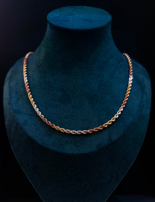 Collana Donna Oro 18 Carati maglia Corda tre colori