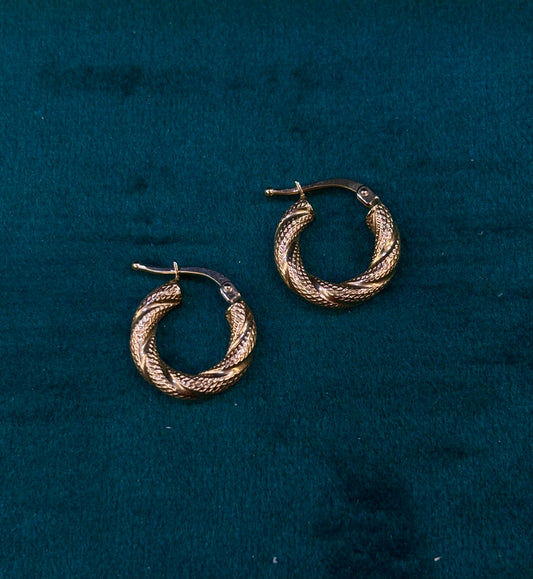 Orecchini Cerchio Torchon Oro Giallo 18 Carati 1 cm