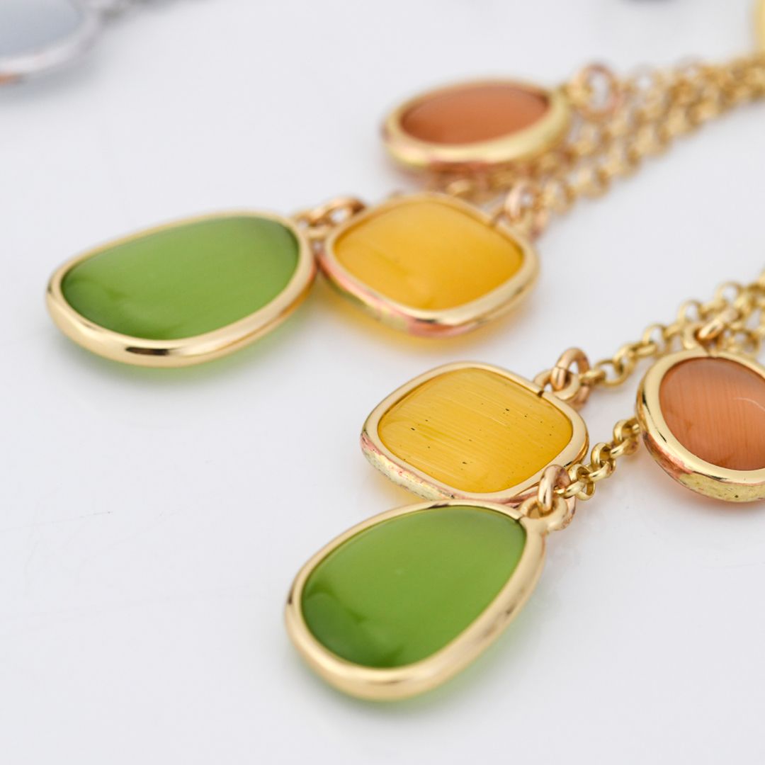 Orecchini placcati oro giallo con cristalli miele, giallo e verde tormalina XOR743D