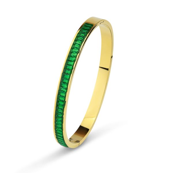 Bracciale in acciaio rigido con centrale di cristalli taglio baguette