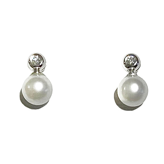 Orecchini in Oro Bianco con Diamante e Perla FreshWater