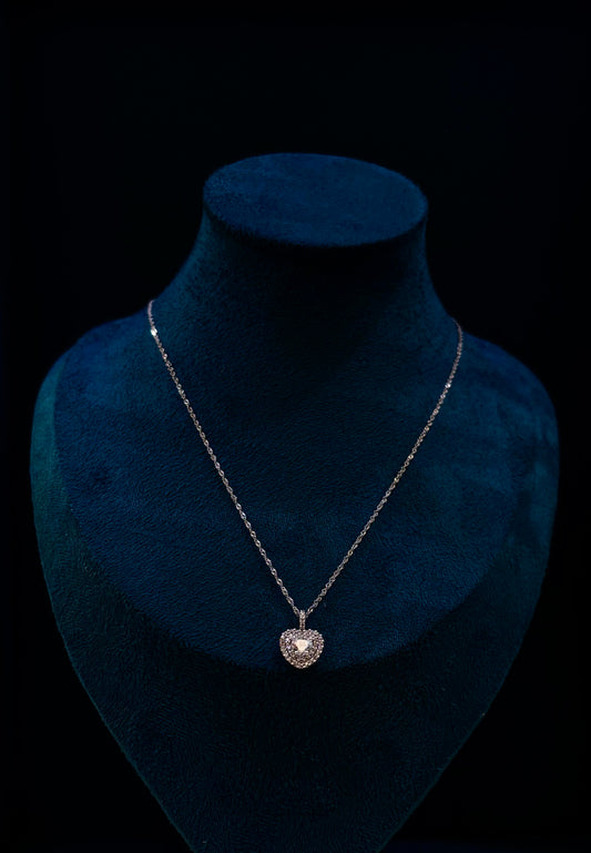 Collana Oro Bianco 18 Carati cuore con pietra Bianca