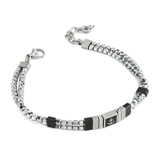 Bracciale uomo con maglia cubica e centrale con ancora ABR744A