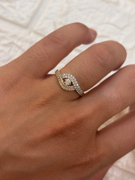 Anello Fascia Intrecciata Zirconi Oro Giallo 18 Carati