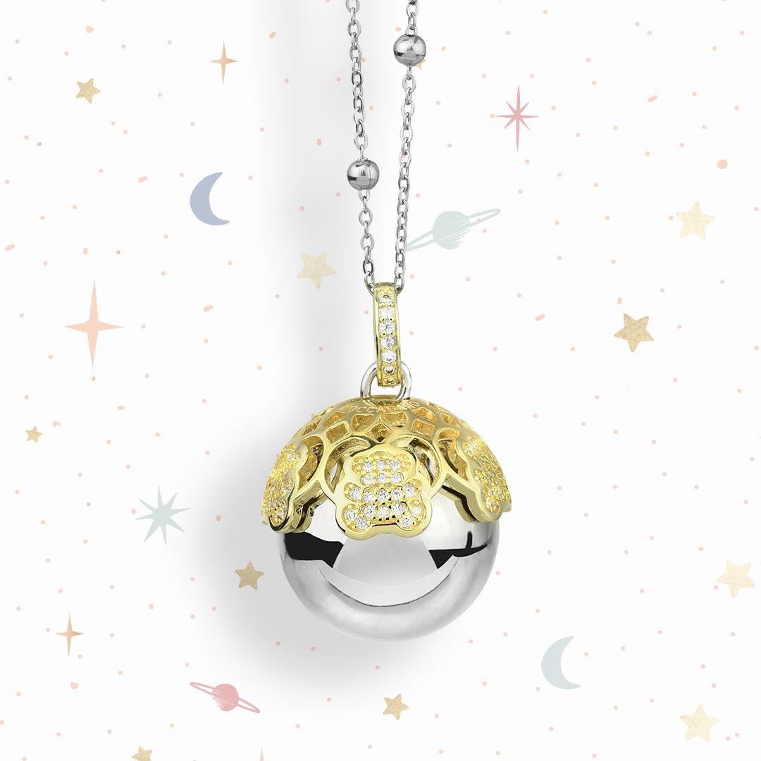 TR_GR39K Cofanetto Angelomio Dudù composto da collana con ciondolo sonoro, coppetta rodiata di orsetti e peluche