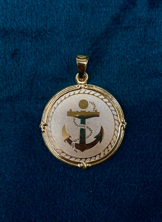 Ciondolo Medaglia tonda con Ancora Oro Giallo18 Carati cod. 03