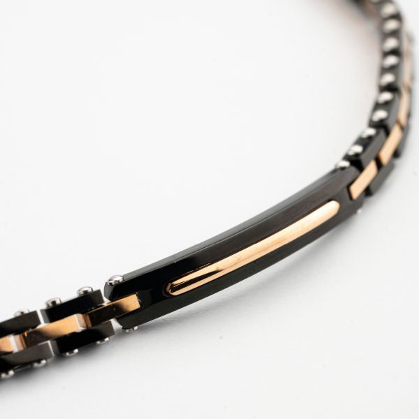 Bracciale Boccadamo uomoABR792  a maglia articolata in Pvd nero con piastra centrale e maglie interne in Pvd rosa