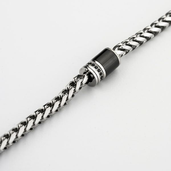 Bracciale Boccadamo uomo ABR800  a maglia a spiga con cilindro centrale in Pvd nero e zirconi incastonati