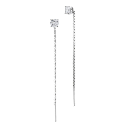 Orecchini con zircone sfaccettato su griffe di zirconi e filo a cascata