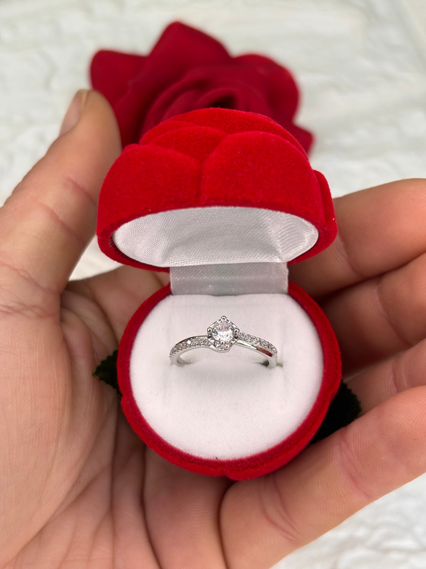 Anello solitario con fascia di zirconi sul gambo Argento 925
