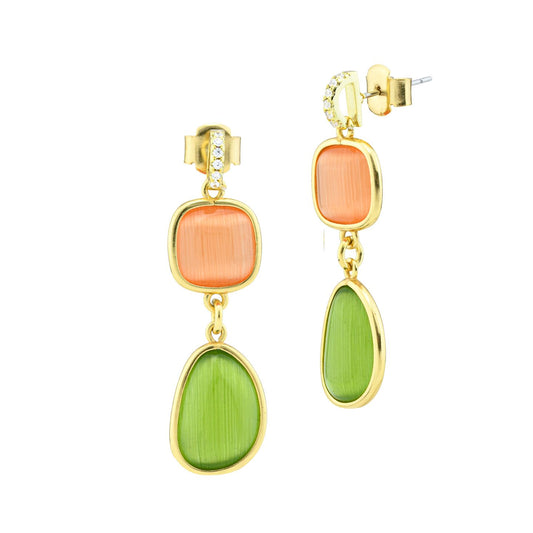 Orecchini placcati oro giallo con cristalli orange e verde con zirconi  XOR728DV