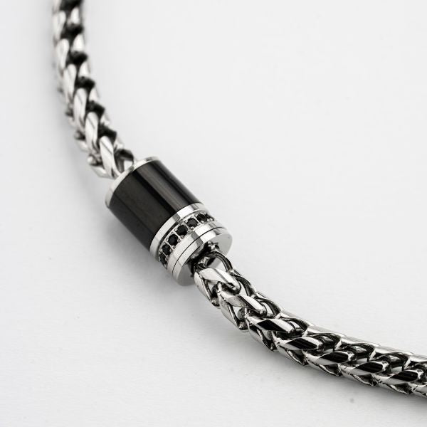 Bracciale Boccadamo uomo ABR800  a maglia a spiga con cilindro centrale in Pvd nero e zirconi incastonati