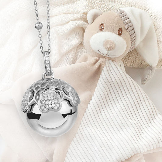 TR_GR39K Cofanetto Angelomio Dudù composto da collana con ciondolo sonoro, coppetta rodiata di orsetti e peluche