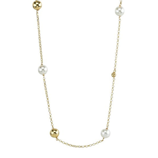 Collana in argento placcato oro giallo con intercalari di perle medie, perle grandi e boules BGR144D