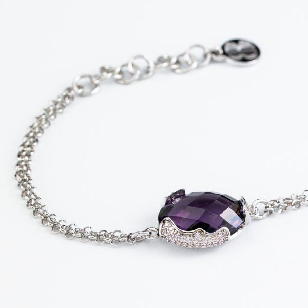 Bracciale a doppia catena con cristallo ametista centrale XB1063V