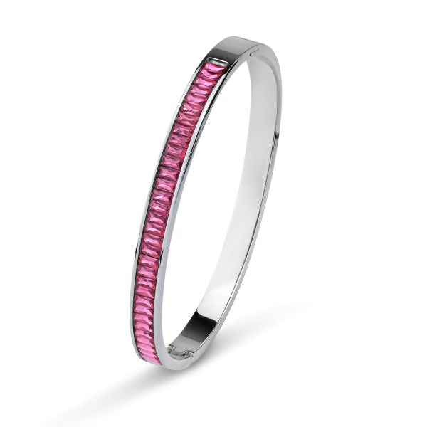 Bracciale in acciaio rigido con centrale di cristalli taglio baguette