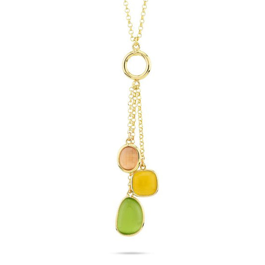 Collana placcata oro giallo con pendente di cristalli rosa baby, giallo e verde XGR728D