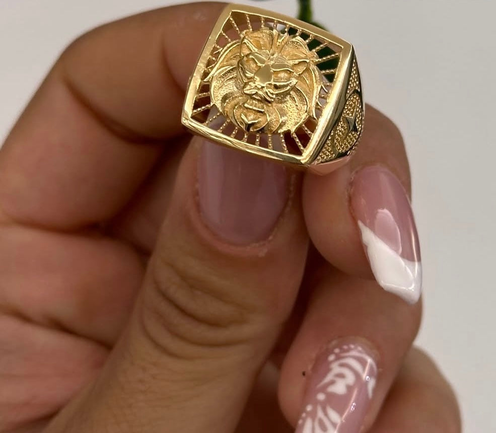 Anello Uomo Leone Oro Giallo 18 Carati