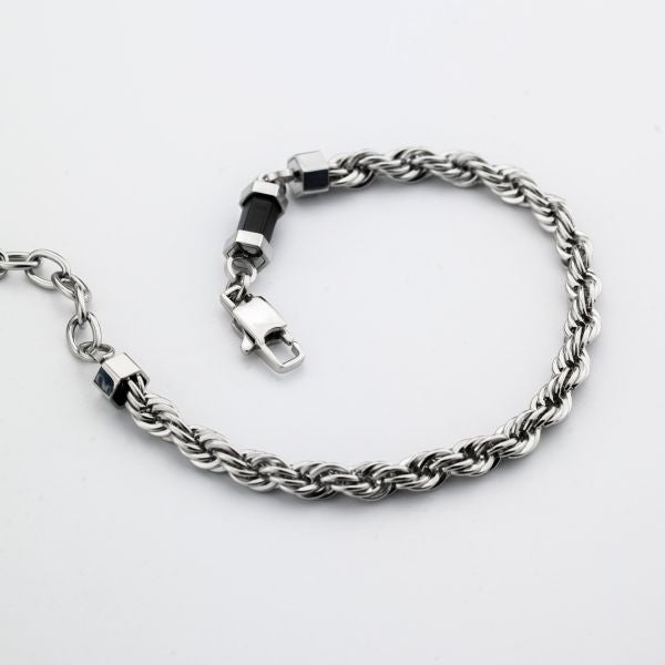 Bracciale Boccadamo uomo ABR802  a maglia marina doppia con inserto in Pvd nero