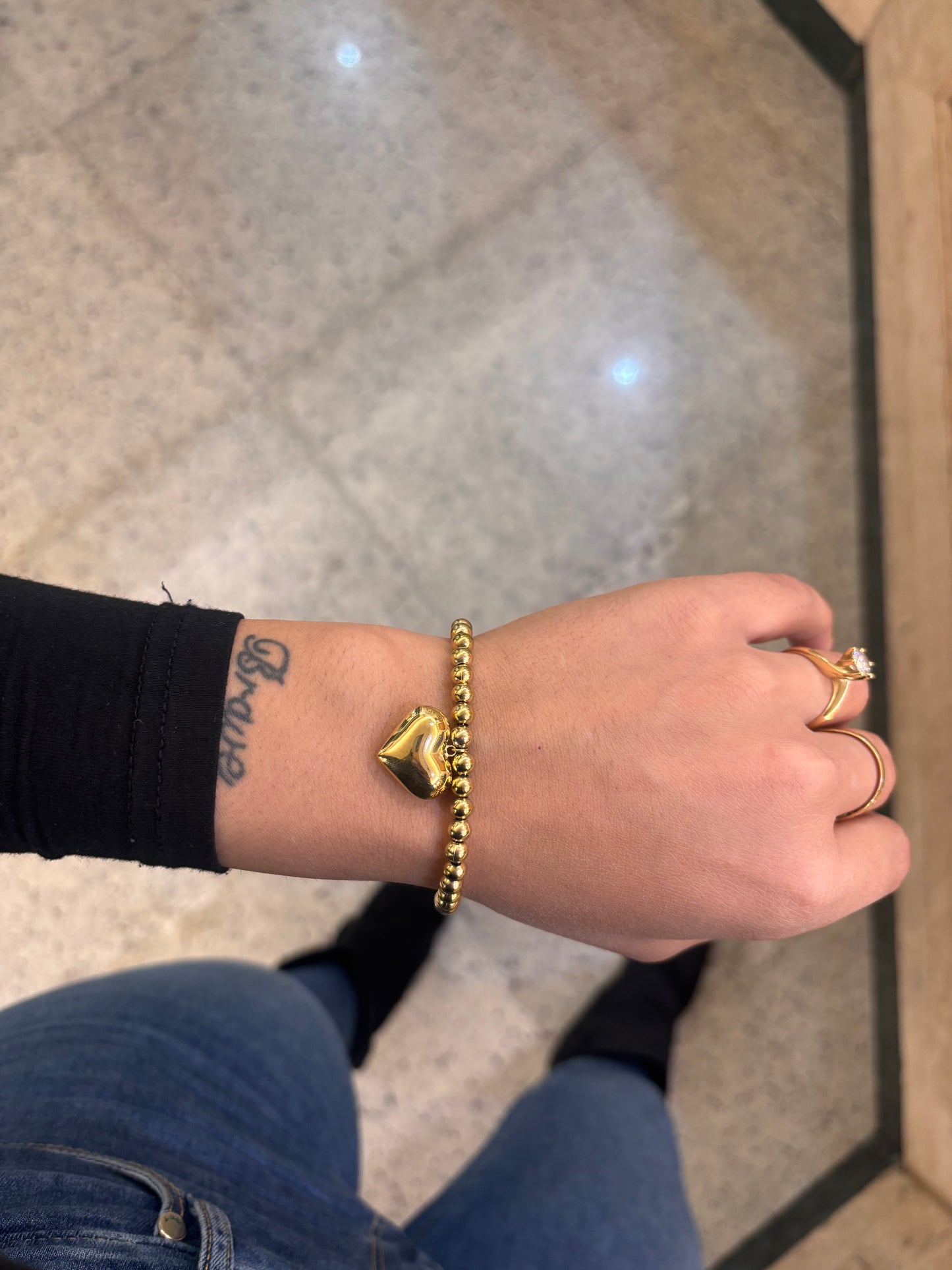 Bracciale Palline e Cuore Pendente
