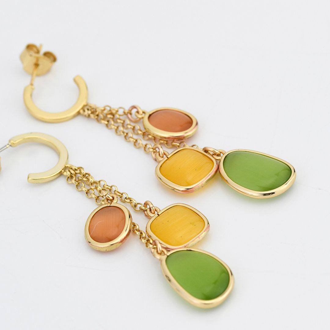Orecchini placcati oro giallo con cristalli miele, giallo e verde tormalina XOR743D
