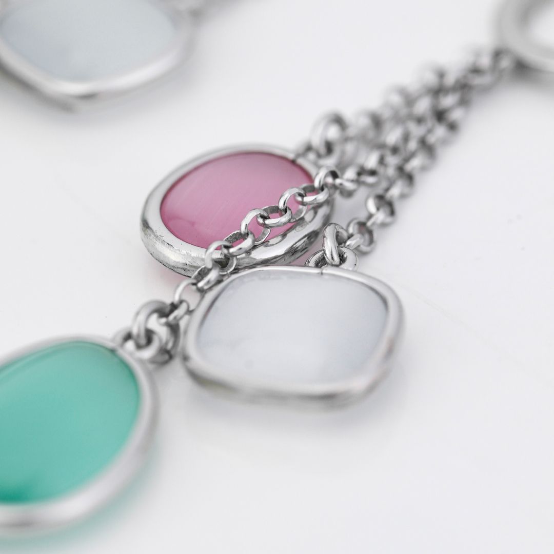 Orecchini con cristalli pendenti rosa baby, white e verde tormalina XOR743