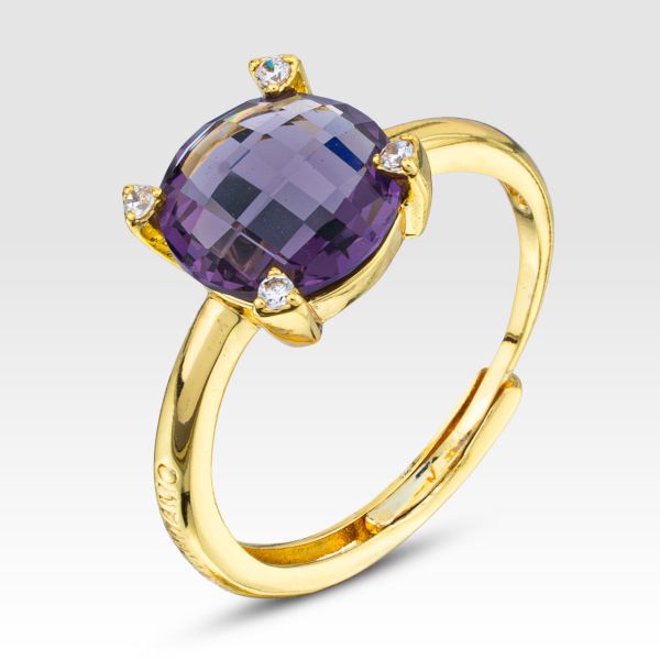 Anello placcato oro giallo con cristallo ametista grande e brand inciso XAN250DV