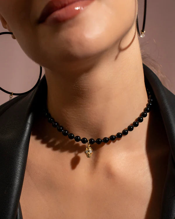 RUE DES MILLE Girocollo base agata nera e zirconi milky collezione CHARMBAR CB-GR11N