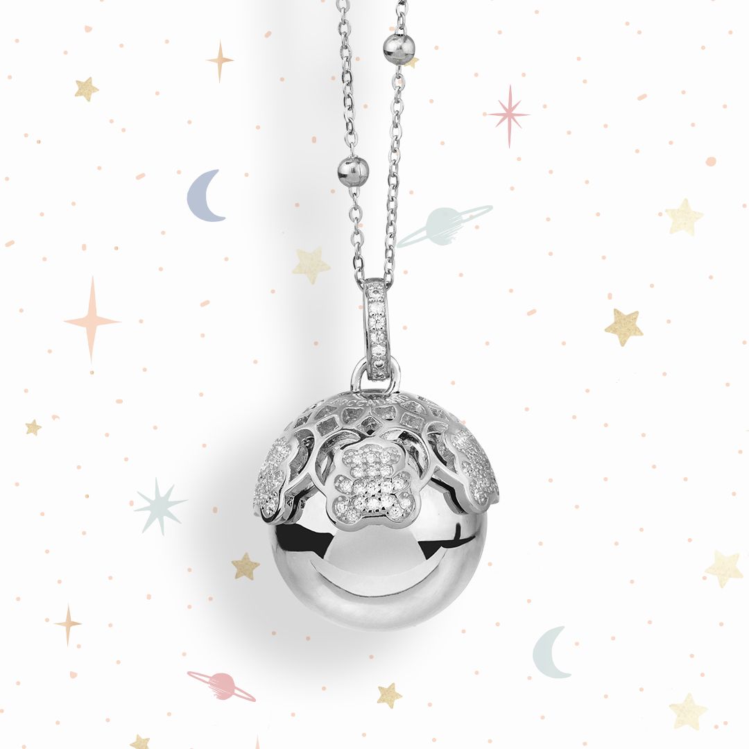 TR_GR39K Cofanetto Angelomio Dudù composto da collana con ciondolo sonoro, coppetta rodiata di orsetti e peluche