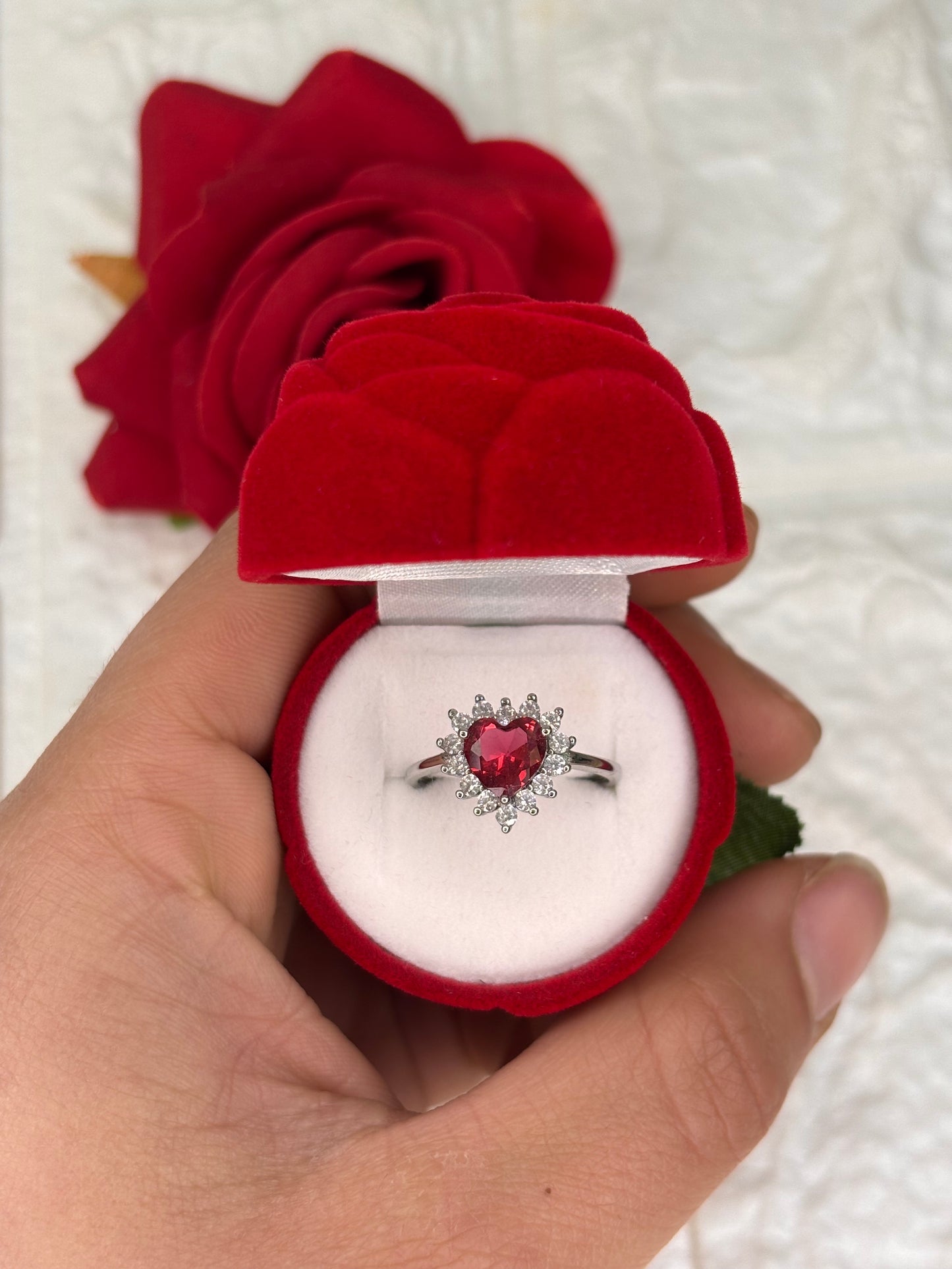 Anello Cuore Rosso in argento 925
