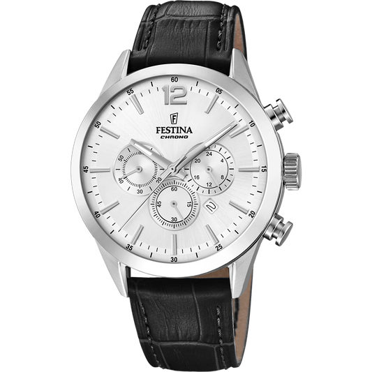 OROLOGIO FESTINA TIMELESS CHRONOGRAPH F20542/1 ARGENTO CON CINTURINO IN PELLE, UOMO